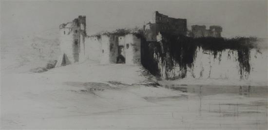 Early 20th century English School Study of a castle 16 x 31cm